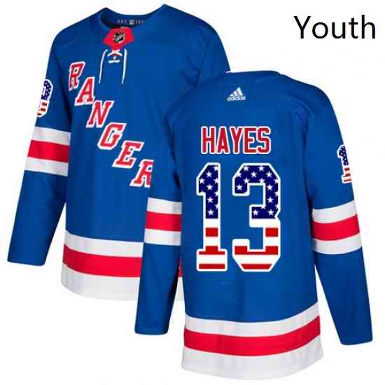Youth Adidas New York Rangers 13 Kevin Hayes Authentic Royal Blue USA Flag Fashion NHL Jersey